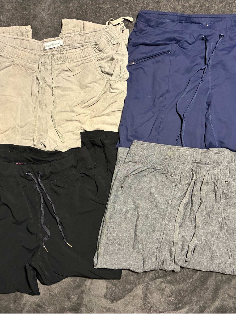 Women's Drawstring Capris - Black, Navy, Beige, Gray